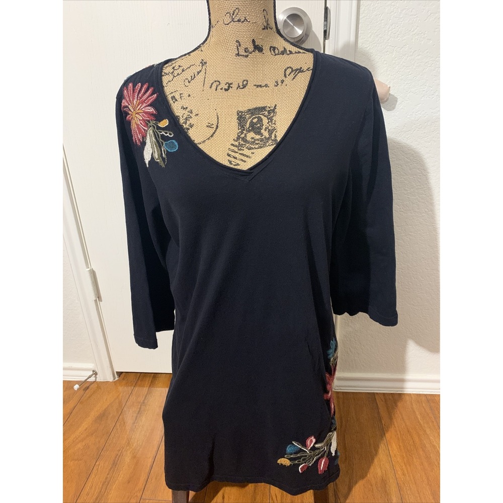 Johnny Was Floral Embroidered Tunic Dress Medium Floral Cotton Shirt dress